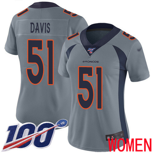 Women Denver Broncos #51 Todd Davis Limited Silver Inverted Legend 100th Season Football NFL Jersey